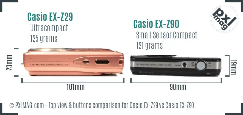 Casio EX-Z29 vs Casio EX-Z90 top view buttons comparison