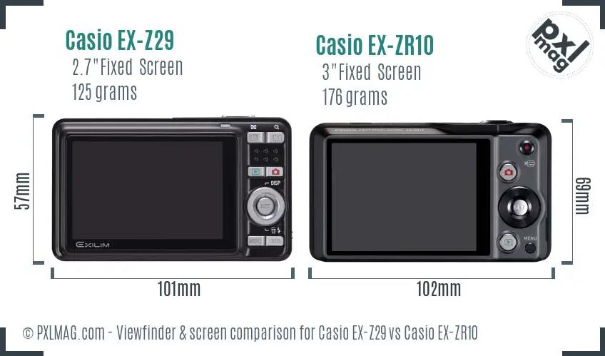 Casio EX-Z29 vs Casio EX-ZR10 Screen and Viewfinder comparison