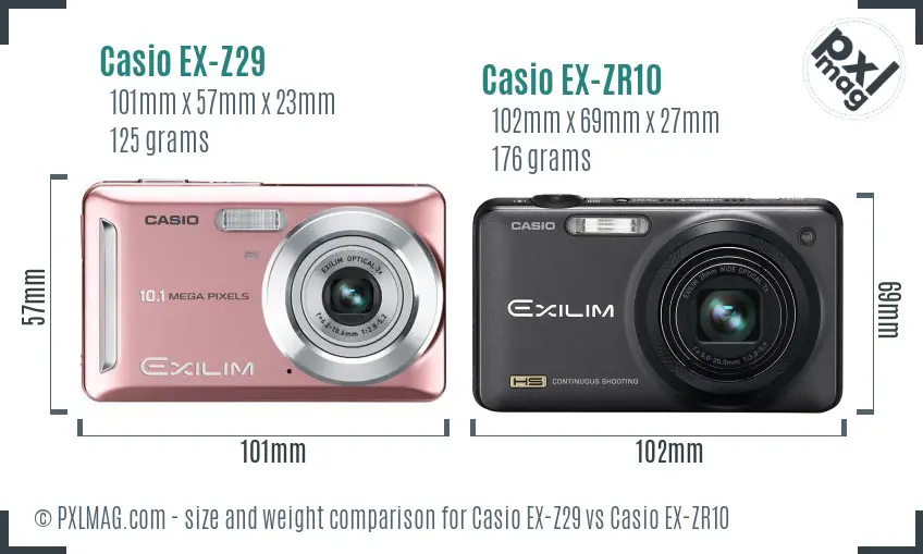 Casio EX-Z29 vs Casio EX-ZR10 size comparison