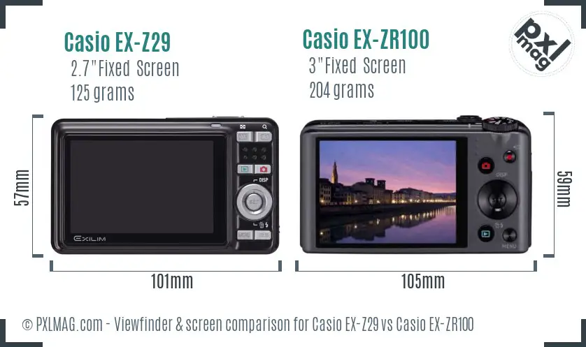 Casio EX-Z29 vs Casio EX-ZR100 Screen and Viewfinder comparison