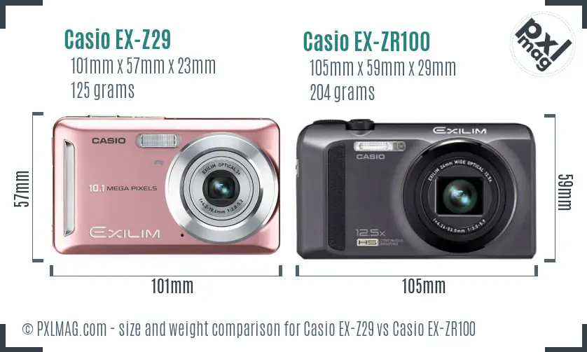 Casio EX-Z29 vs Casio EX-ZR100 size comparison