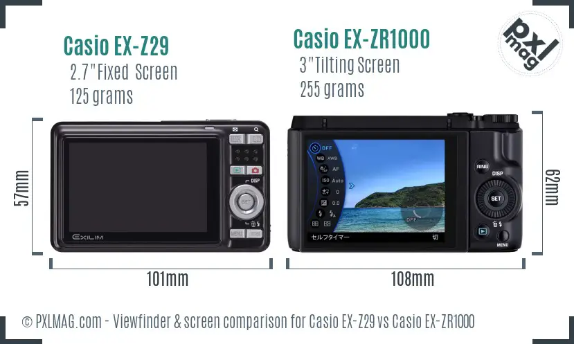 Casio EX-Z29 vs Casio EX-ZR1000 Screen and Viewfinder comparison