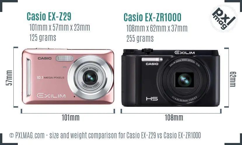 Casio EX-Z29 vs Casio EX-ZR1000 size comparison
