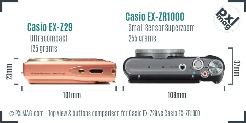 Casio EX-Z29 vs Casio EX-ZR1000 top view buttons comparison
