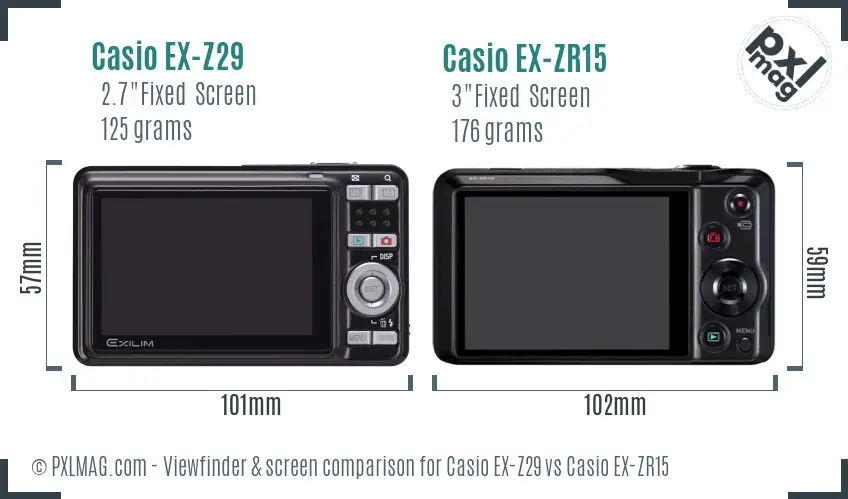 Casio EX-Z29 vs Casio EX-ZR15 Screen and Viewfinder comparison