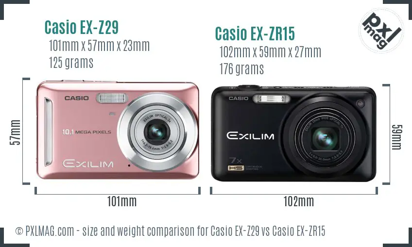 Casio EX-Z29 vs Casio EX-ZR15 size comparison