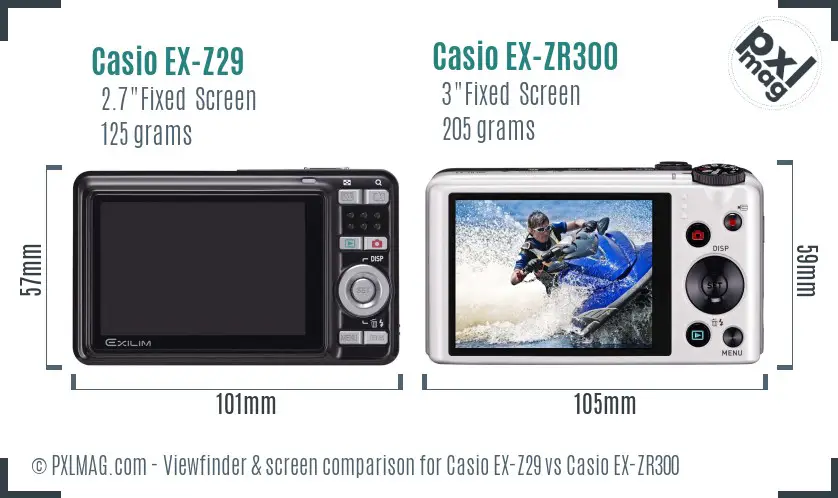 Casio EX-Z29 vs Casio EX-ZR300 Screen and Viewfinder comparison