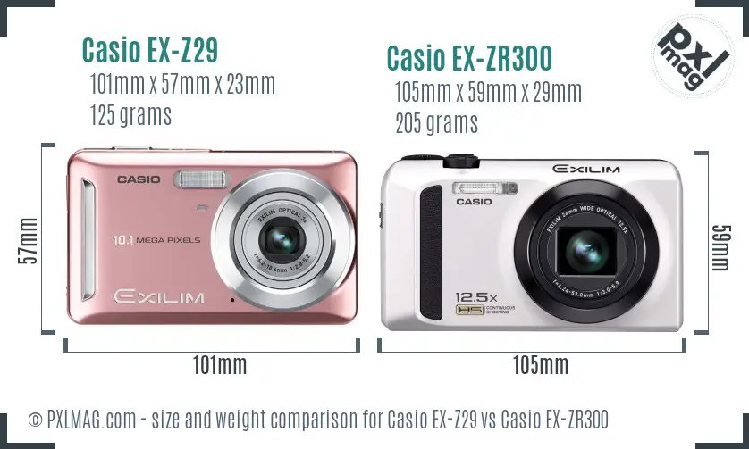 Casio EX-Z29 vs Casio EX-ZR300 size comparison