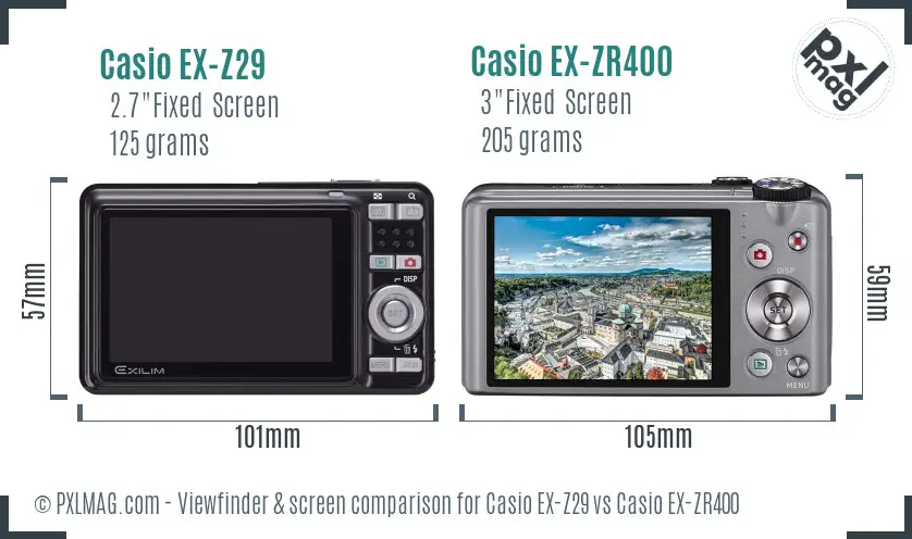 Casio EX-Z29 vs Casio EX-ZR400 Screen and Viewfinder comparison