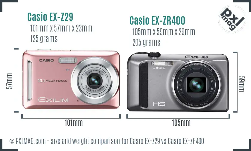 Casio EX-Z29 vs Casio EX-ZR400 size comparison