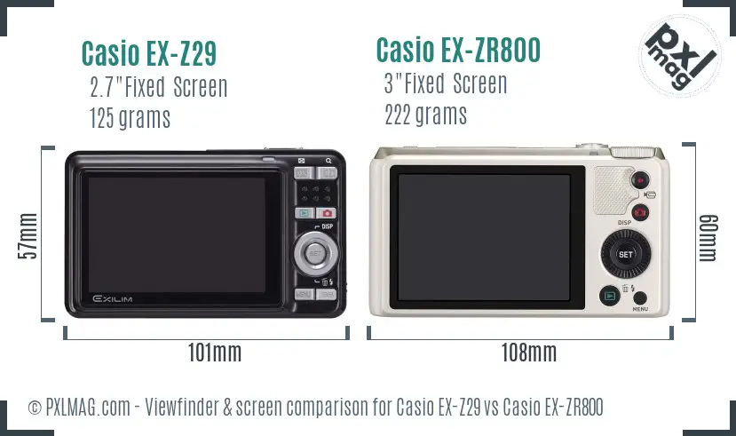 Casio EX-Z29 vs Casio EX-ZR800 Screen and Viewfinder comparison