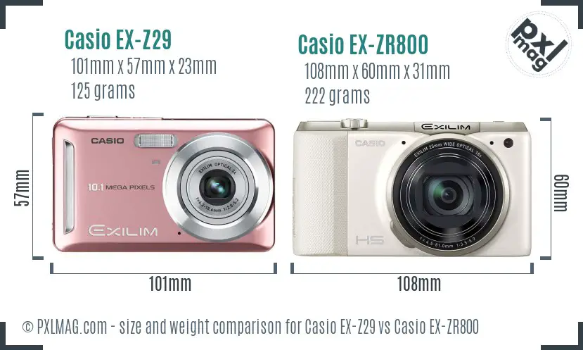Casio EX-Z29 vs Casio EX-ZR800 size comparison