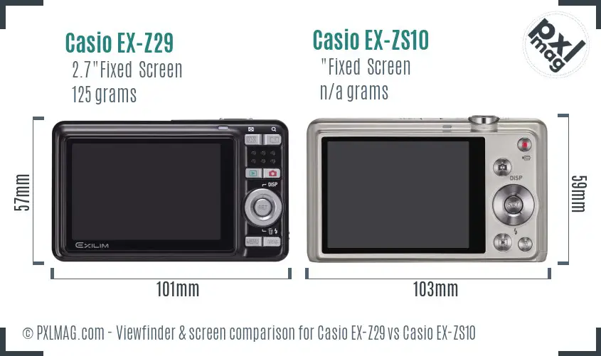 Casio EX-Z29 vs Casio EX-ZS10 Screen and Viewfinder comparison