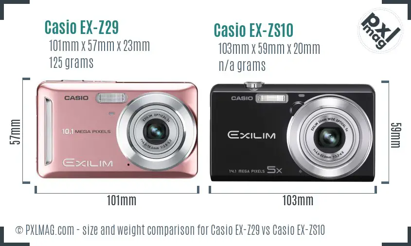 Casio EX-Z29 vs Casio EX-ZS10 size comparison