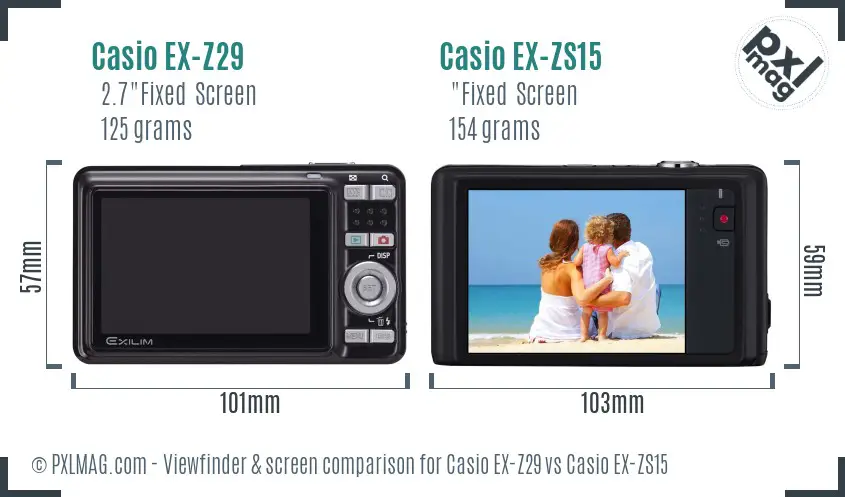 Casio EX-Z29 vs Casio EX-ZS15 Screen and Viewfinder comparison