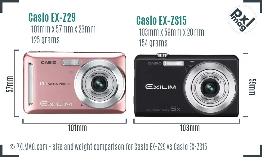 Casio EX-Z29 vs Casio EX-ZS15 size comparison