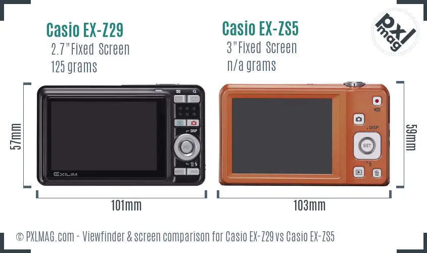 Casio EX-Z29 vs Casio EX-ZS5 Screen and Viewfinder comparison