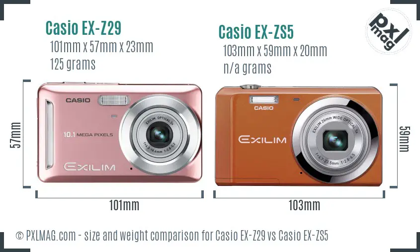 Casio EX-Z29 vs Casio EX-ZS5 size comparison