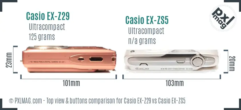Casio EX-Z29 vs Casio EX-ZS5 top view buttons comparison