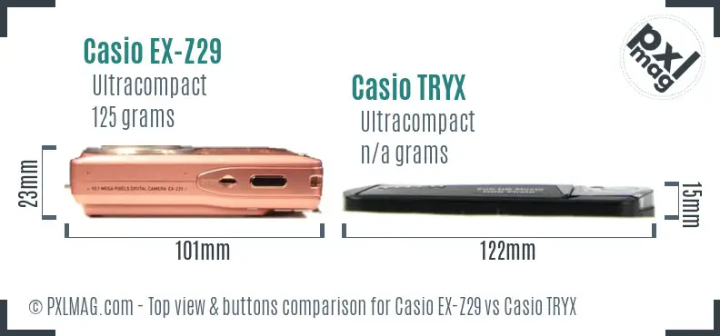 Casio EX-Z29 vs Casio TRYX top view buttons comparison