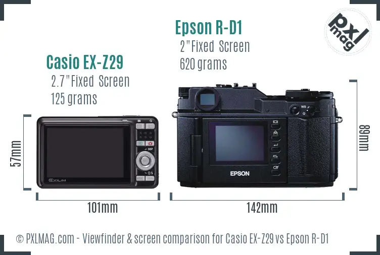 Casio EX-Z29 vs Epson R-D1 Screen and Viewfinder comparison Casio EX-Z29 vs Epson R-D1 Screen and Viewfinder comparison