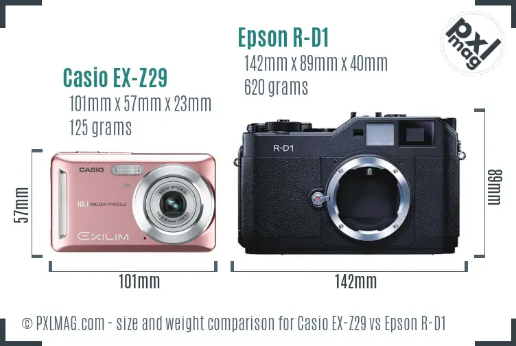 Casio EX-Z29 vs Epson R-D1 size comparison Casio EX-Z29 vs Epson R-D1 size comparison
