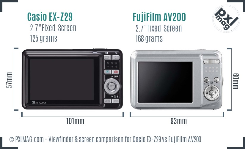 Casio EX-Z29 vs FujiFilm AV200 Screen and Viewfinder comparison