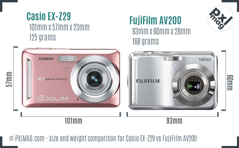 Casio EX-Z29 vs FujiFilm AV200 size comparison