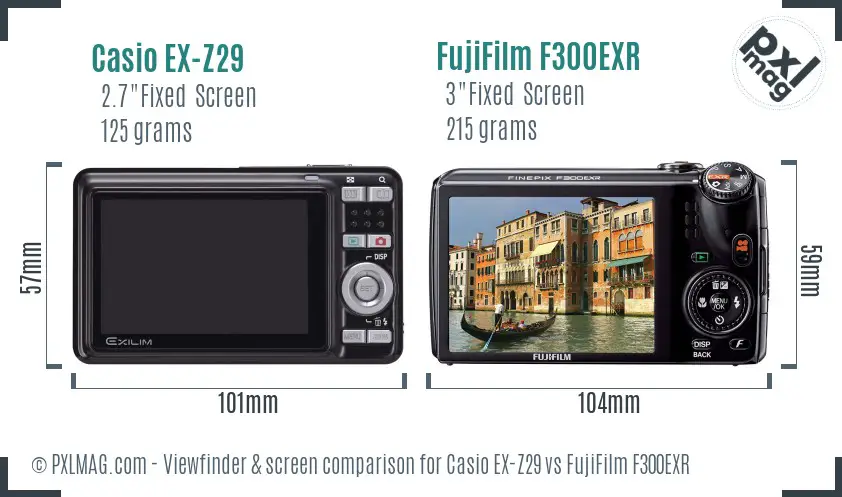 Casio EX-Z29 vs FujiFilm F300EXR Screen and Viewfinder comparison