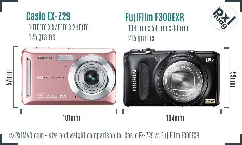 Casio EX-Z29 vs FujiFilm F300EXR size comparison
