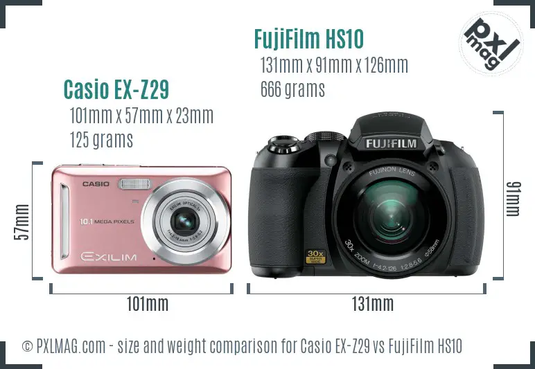 Casio EX-Z29 vs FujiFilm HS10 size comparison