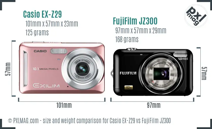 Casio EX-Z29 vs FujiFilm JZ300 size comparison Casio EX-Z29 vs FujiFilm JZ300 size comparison