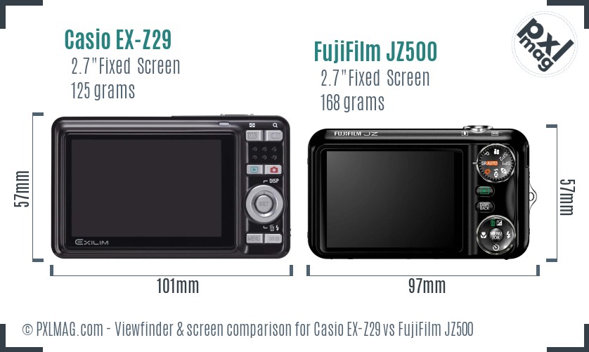 Casio EX-Z29 vs FujiFilm JZ500 Screen and Viewfinder comparison