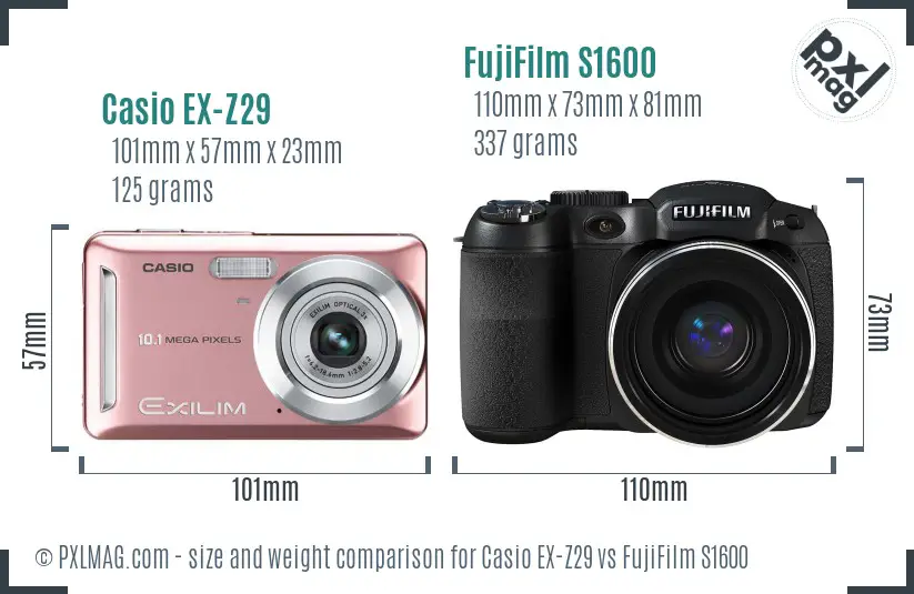 Casio EX-Z29 vs FujiFilm S1600 size comparison