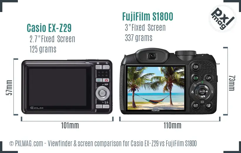 Casio EX-Z29 vs FujiFilm S1800 Screen and Viewfinder comparison