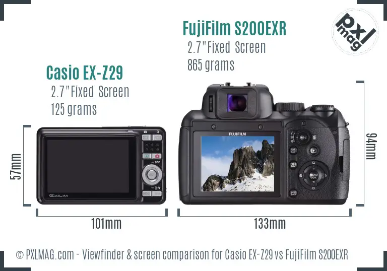 Casio EX-Z29 vs FujiFilm S200EXR Screen and Viewfinder comparison