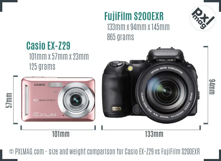 Casio EX-Z29 vs FujiFilm S200EXR size comparison