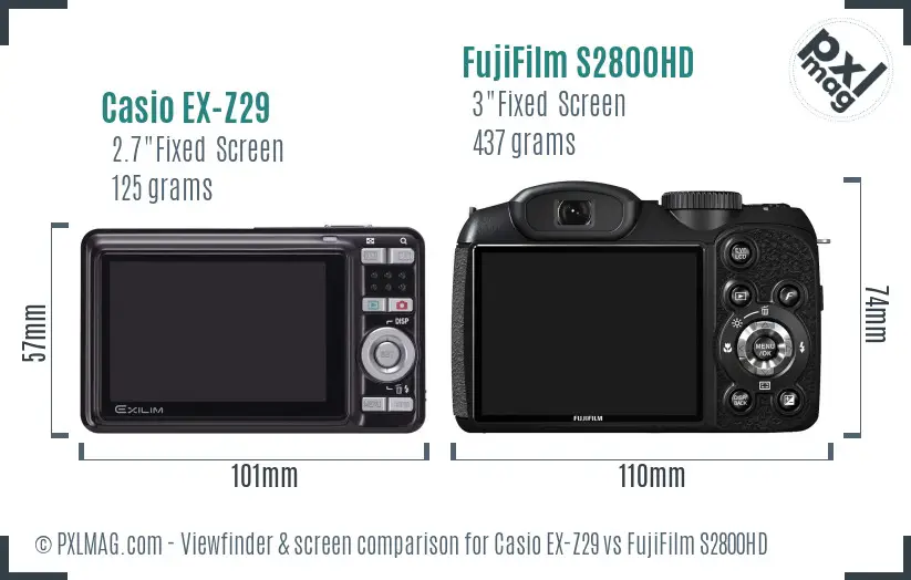Casio EX-Z29 vs FujiFilm S2800HD Screen and Viewfinder comparison Casio EX-Z29 vs FujiFilm S2800HD Screen and Viewfinder comparison