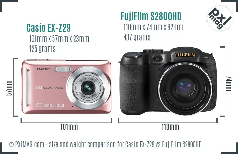 Casio EX-Z29 vs FujiFilm S2800HD size comparison Casio EX-Z29 vs FujiFilm S2800HD size comparison