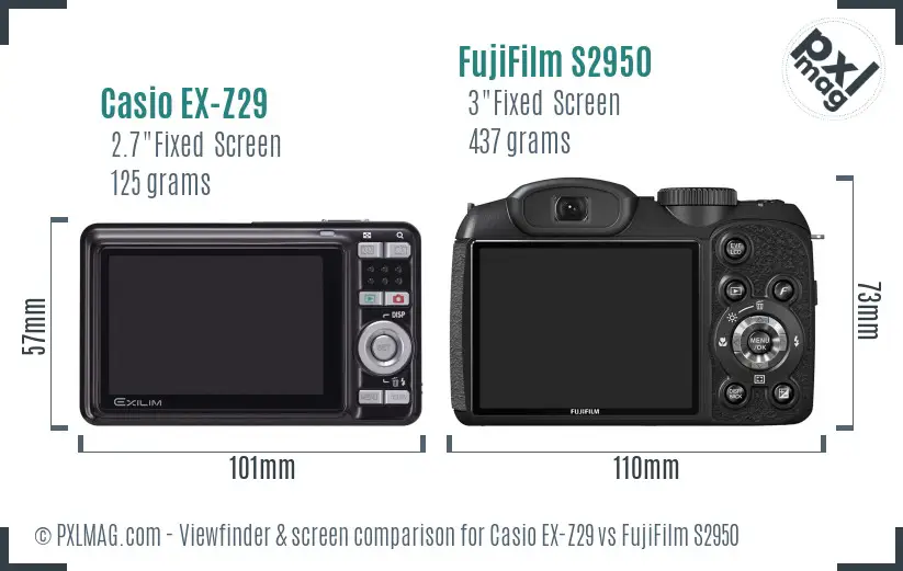 Casio EX-Z29 vs FujiFilm S2950 Screen and Viewfinder comparison Casio EX-Z29 vs FujiFilm S2950 Screen and Viewfinder comparison