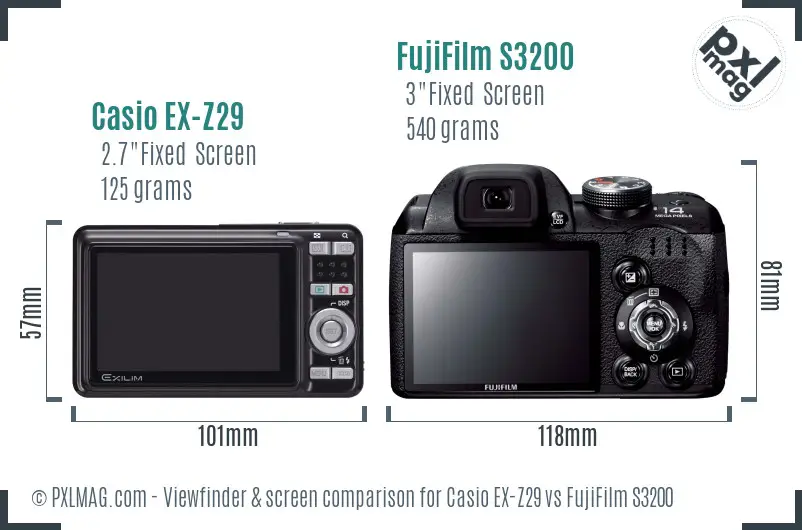 Casio EX-Z29 vs FujiFilm S3200 Screen and Viewfinder comparison