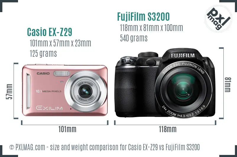 Casio EX-Z29 vs FujiFilm S3200 size comparison