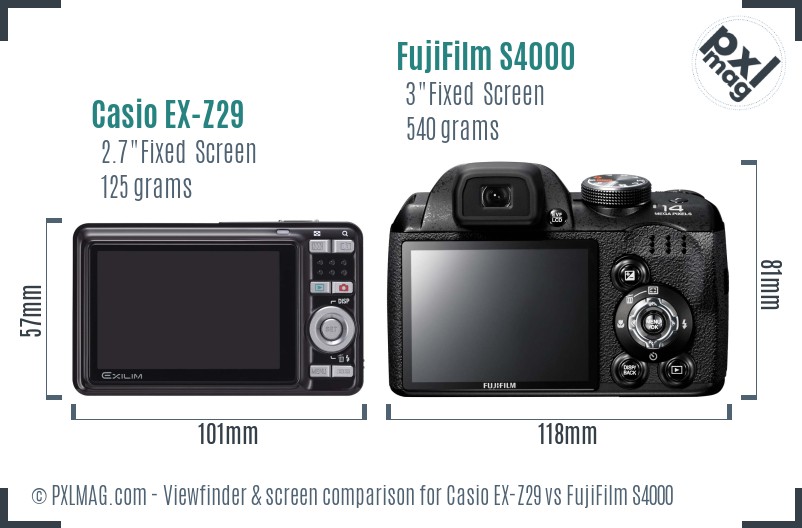 Casio EX-Z29 vs FujiFilm S4000 Screen and Viewfinder comparison