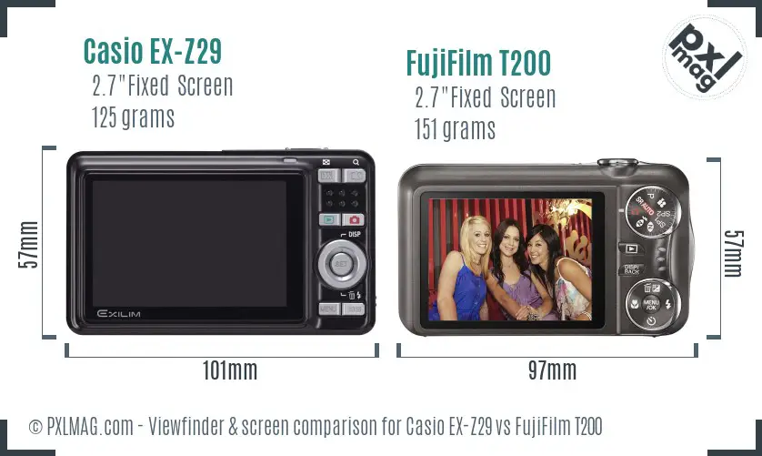 Casio EX-Z29 vs FujiFilm T200 Screen and Viewfinder comparison