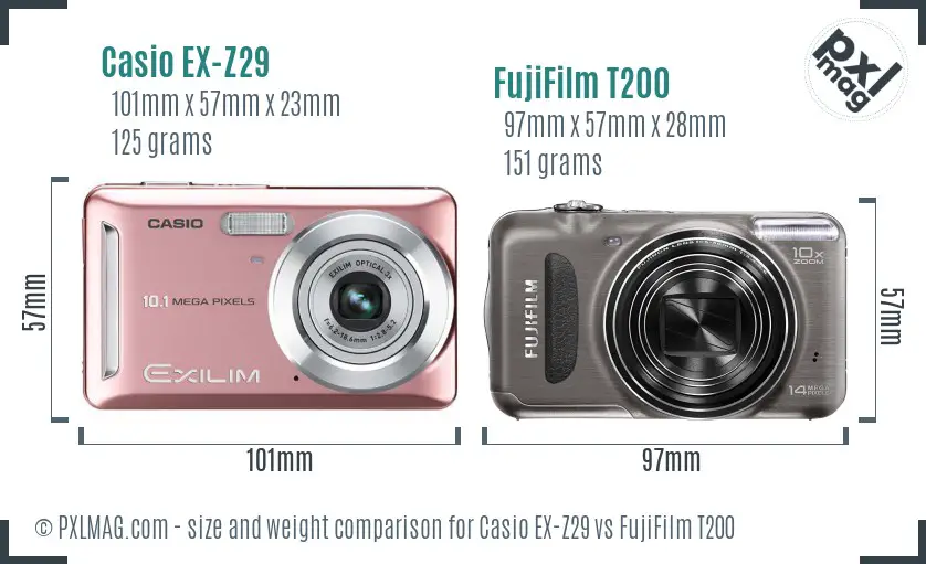 Casio EX-Z29 vs FujiFilm T200 size comparison