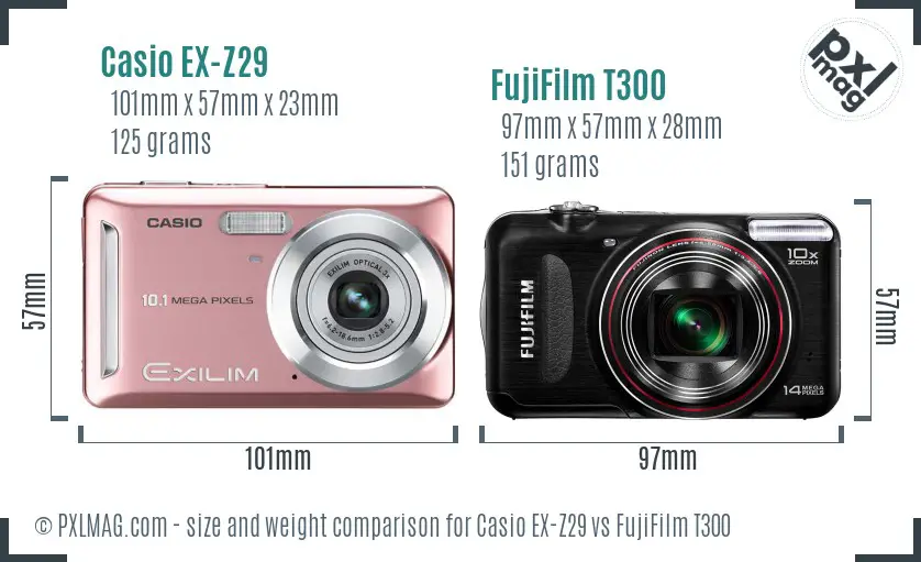 Casio EX-Z29 vs FujiFilm T300 size comparison Casio EX-Z29 vs FujiFilm T300 size comparison