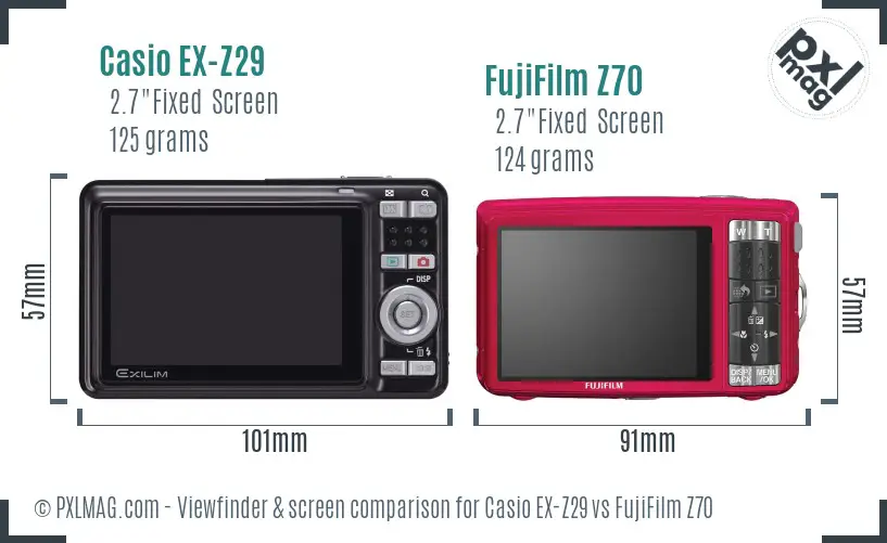 Casio EX-Z29 vs FujiFilm Z70 Screen and Viewfinder comparison