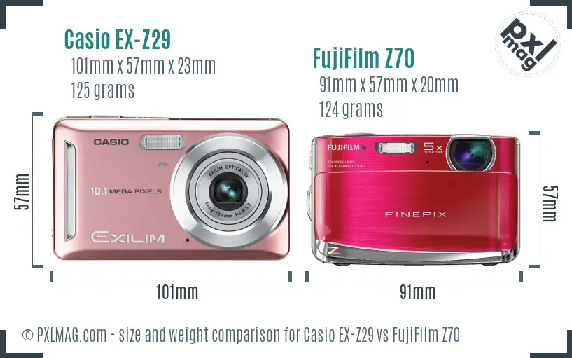 Casio EX-Z29 vs FujiFilm Z70 size comparison