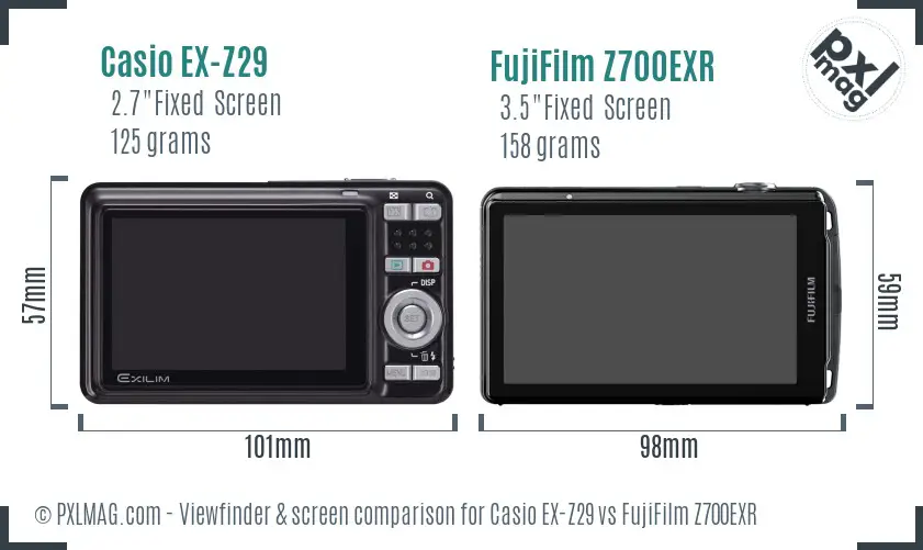 Casio EX-Z29 vs FujiFilm Z700EXR Screen and Viewfinder comparison