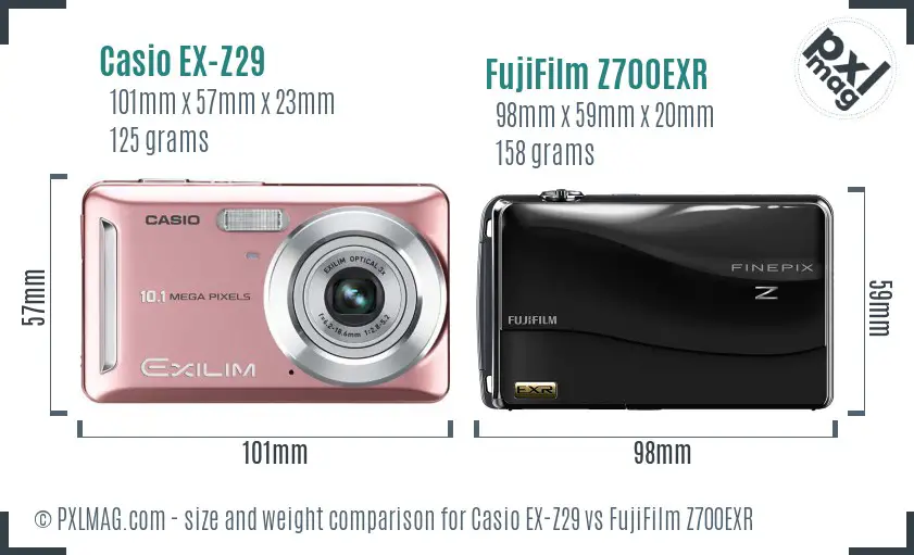 Casio EX-Z29 vs FujiFilm Z700EXR size comparison